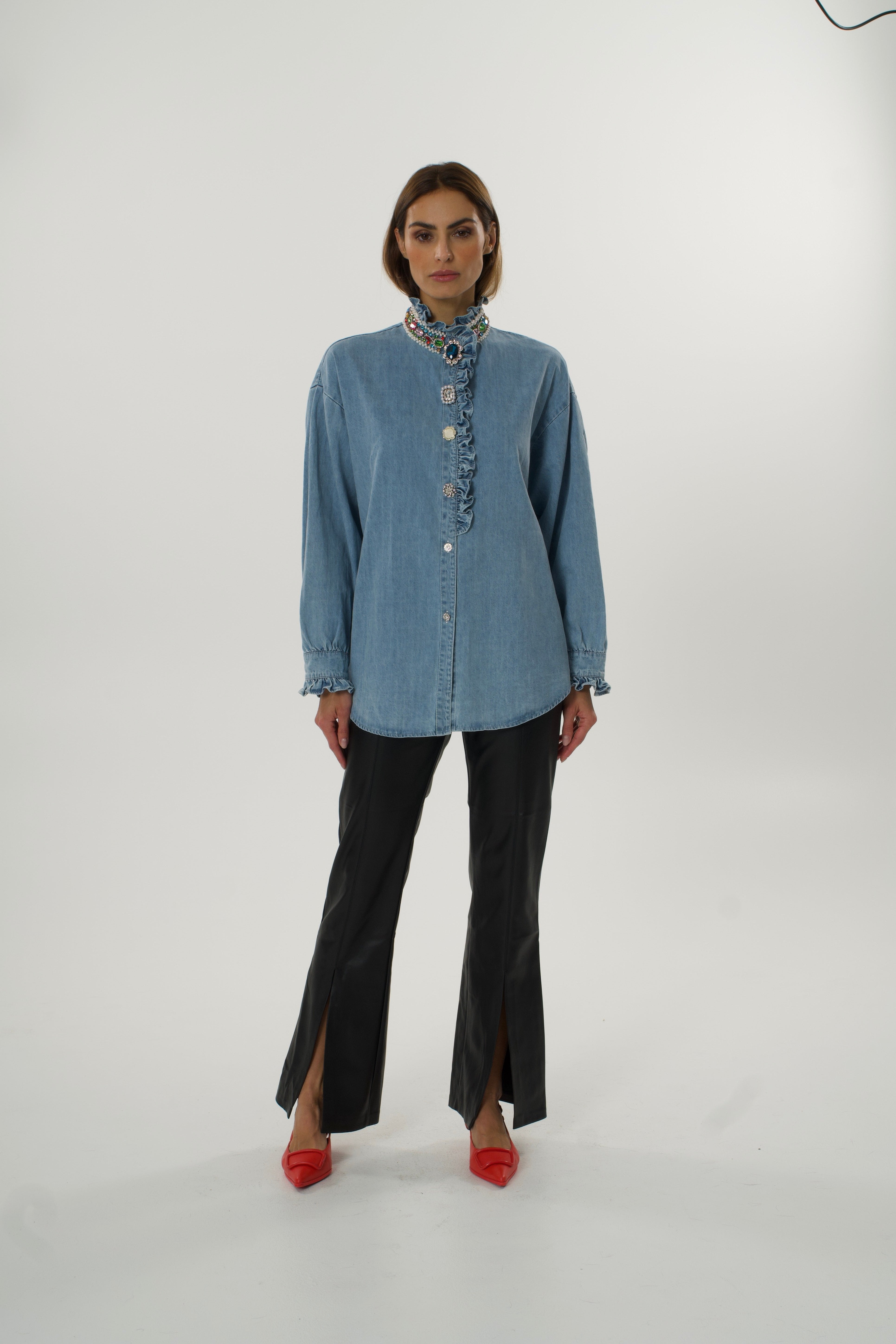 Plava denim košulja s volanima – Soft Statement