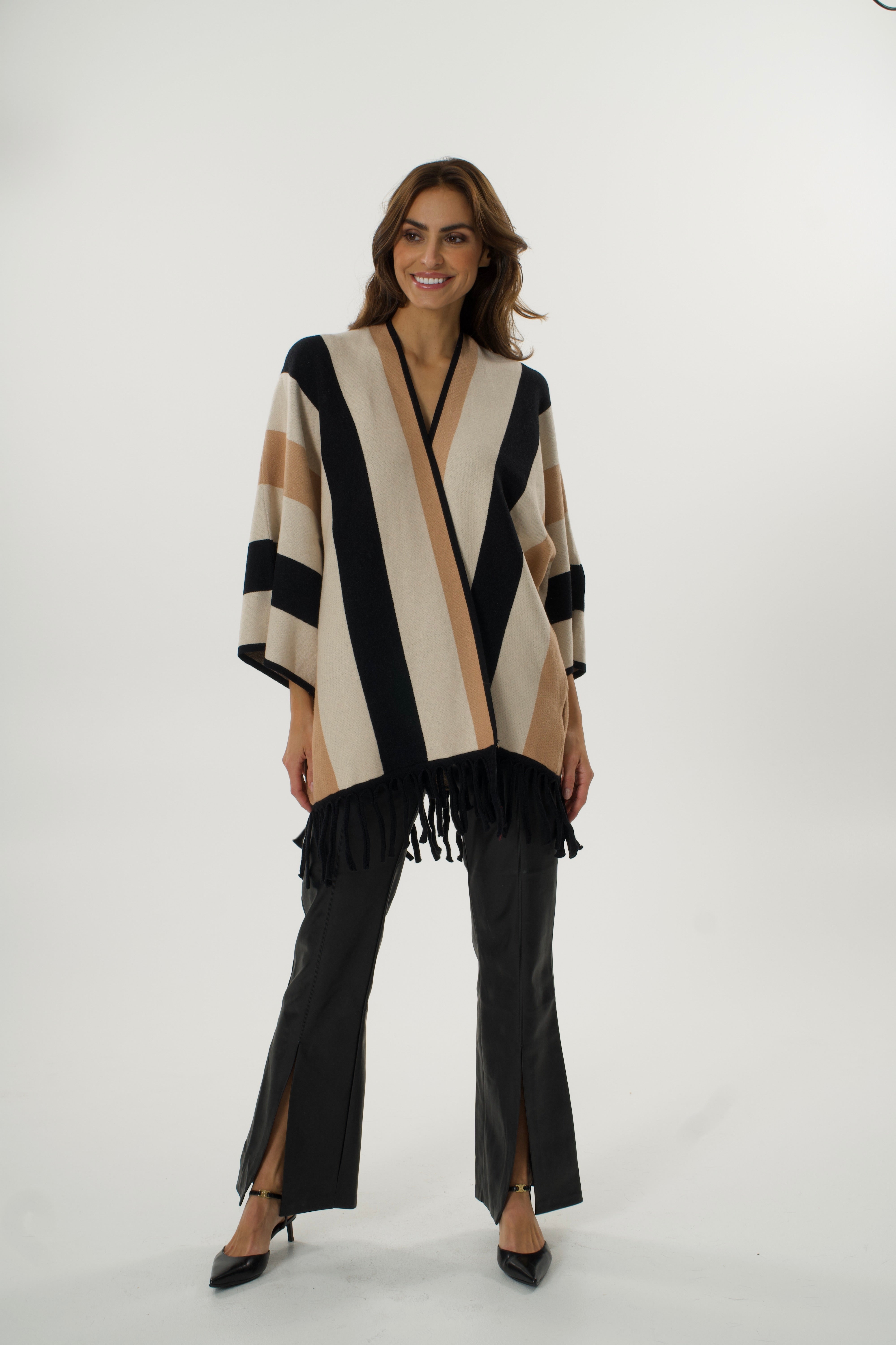 Bež prugasti kardigan s resama – Relaxed chic layer