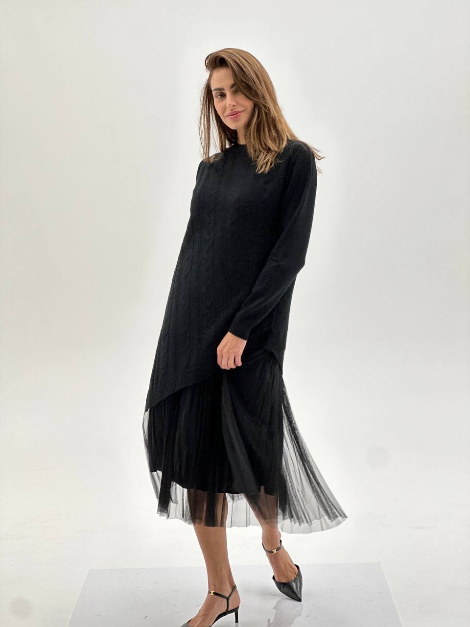 Pletena haljina sa tilom-više boja