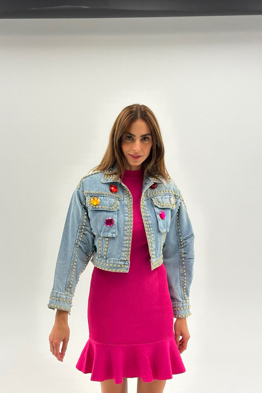 Kratka traper jakna s kristalima – Statement Denim