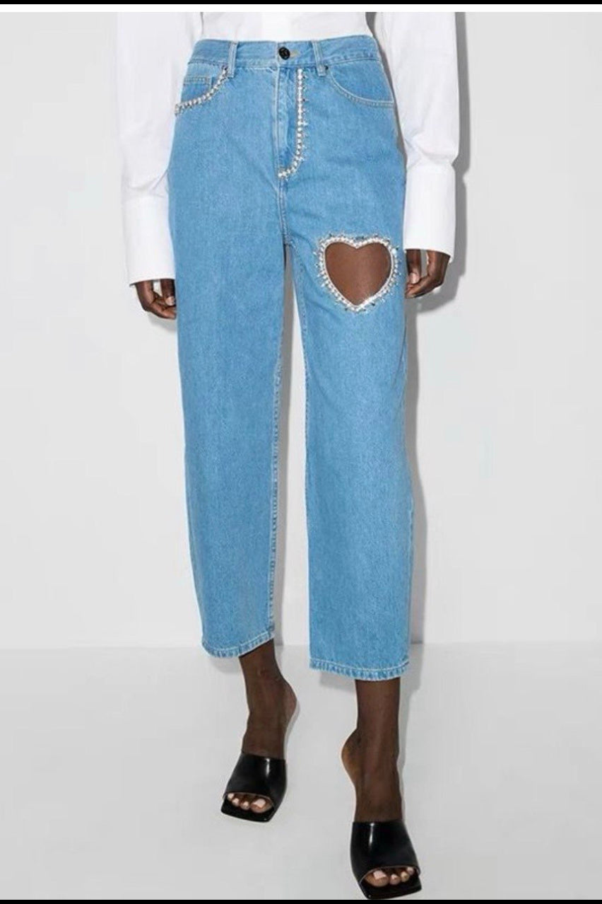 Plave traperice ravnog kroja s detaljem srca – Everyday Denim