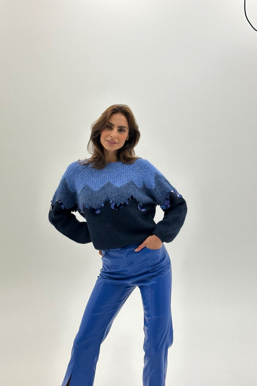 Plavi džemper s uzorkom – Modern Alpine knit