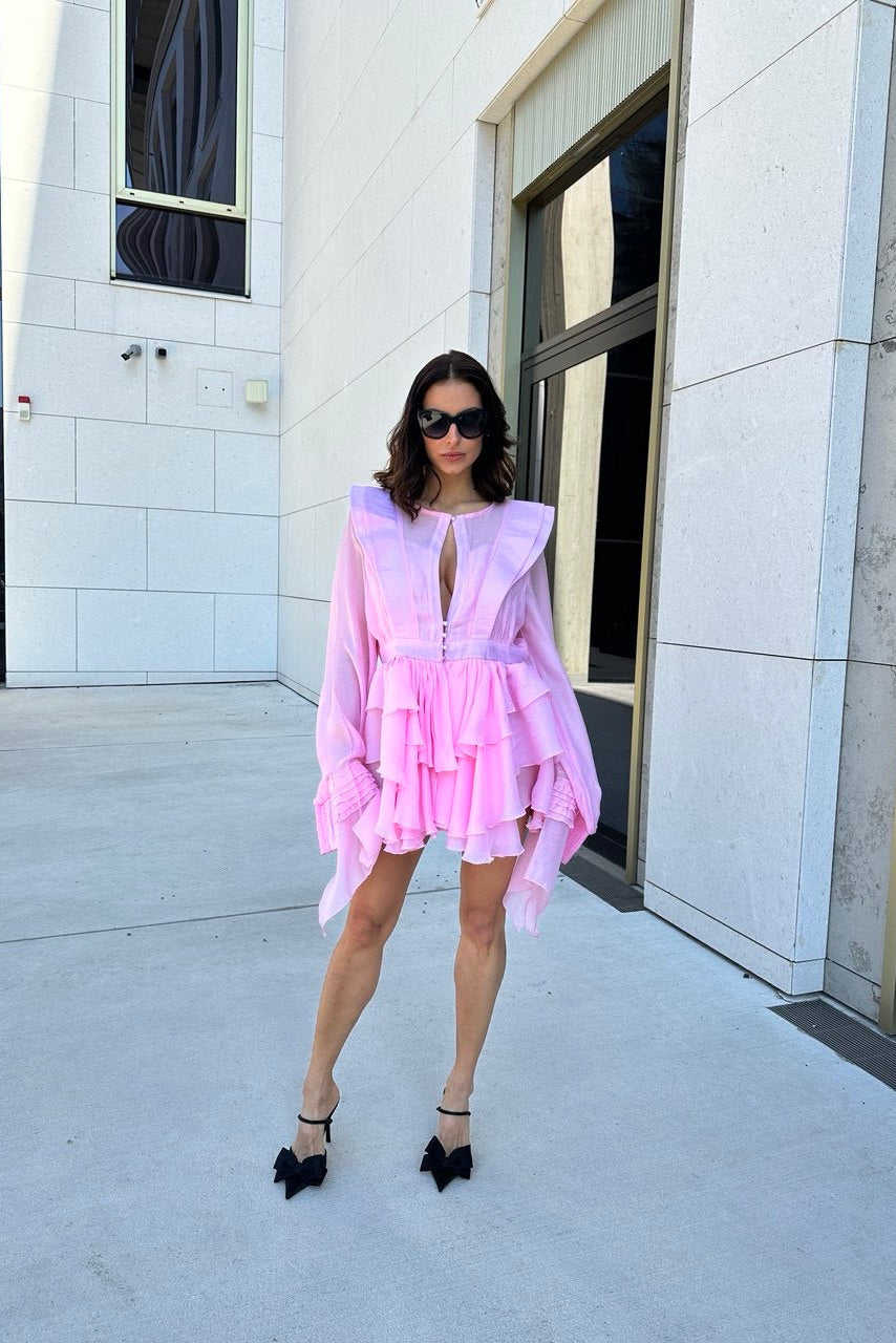 Pink Ruffle Mini Dress