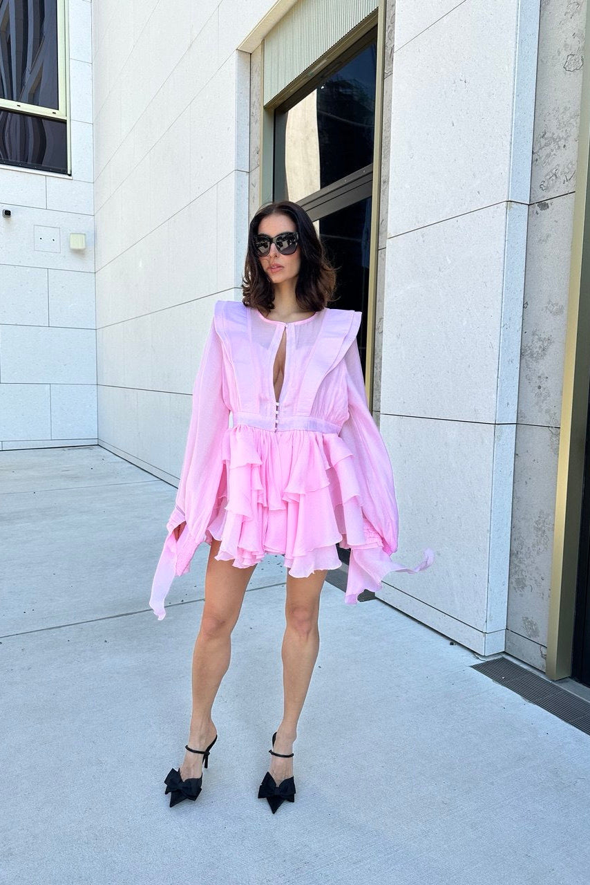 Pink Ruffle Mini Dress