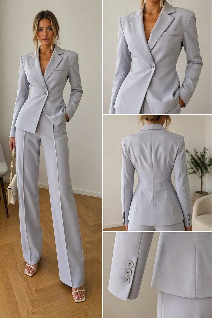 Sivi tailored set koji oblikuje figuru – clean power look