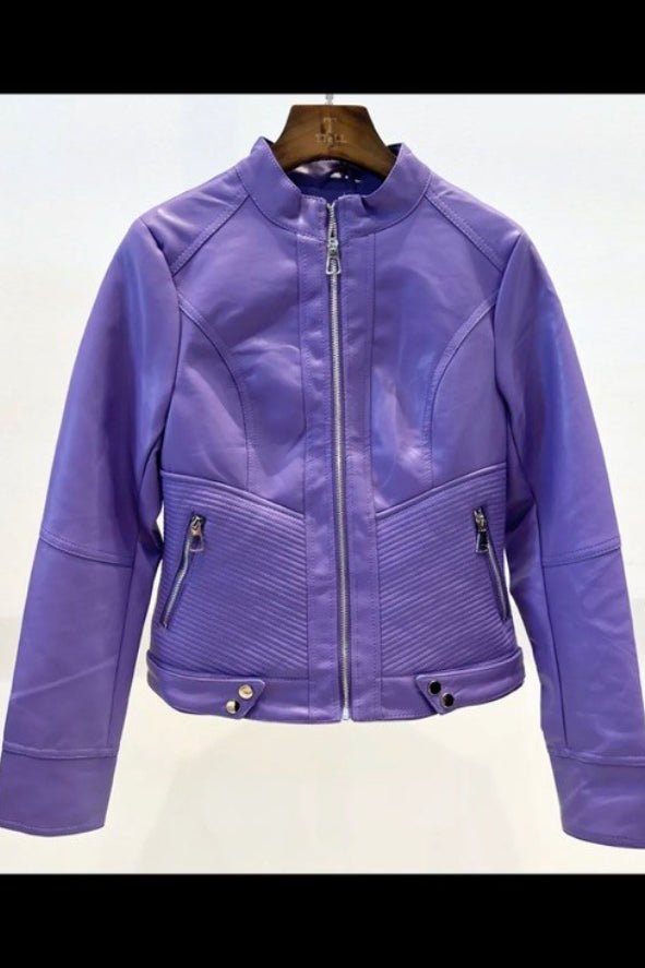 Biker jakna od mekane eko kože – Lime Green / Violet Chic