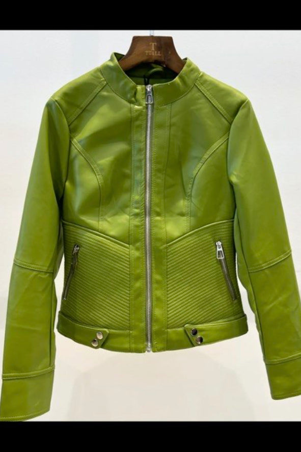 Biker jakna od mekane eko kože – Lime Green / Violet Chic